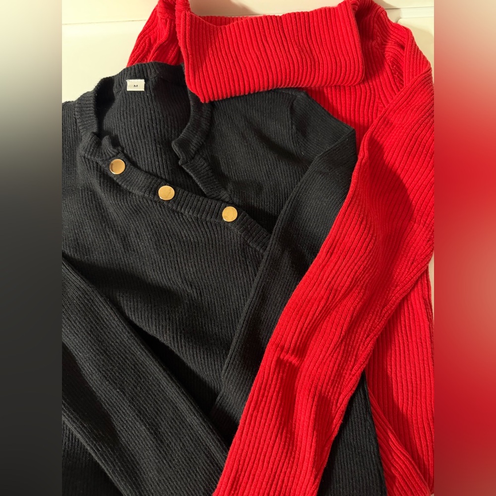 Lot of 2. Banana Republic Red turtleneck and Black Ribbed Sweater